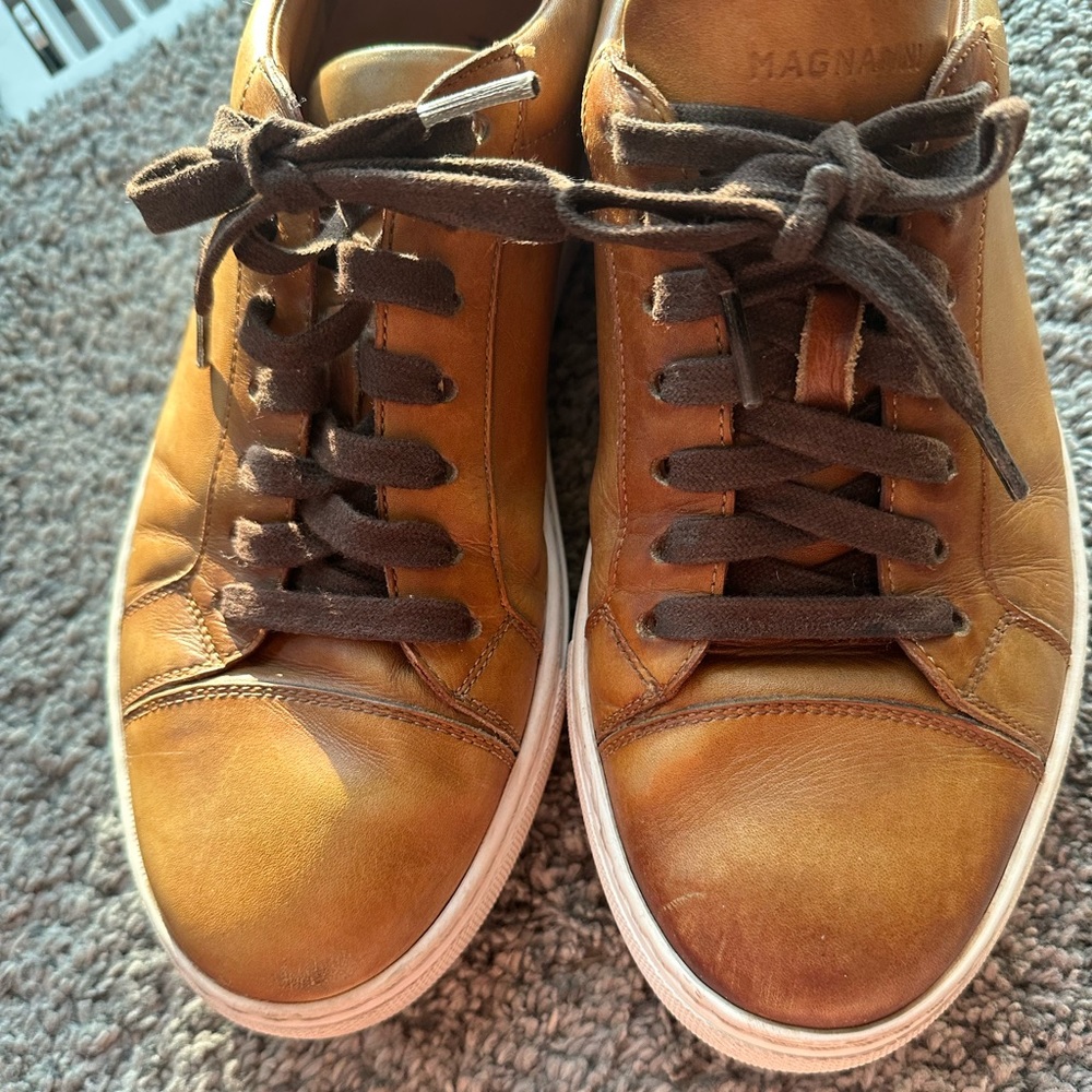 MAGNANNI Burnished Leather Lace-Up Sneakers Mens Size 8 - Picture 8 of 10